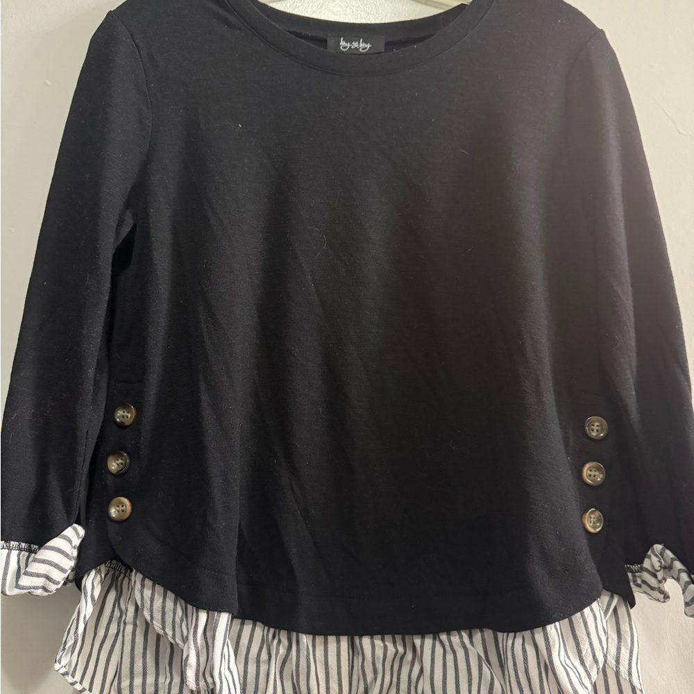 by & by Black Top with Striped Detail